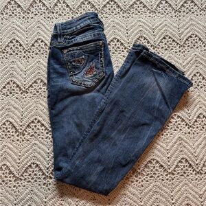 Miss Me Mid-Rise Bootcut Jeans Style M3873B Size 28 x34 Embellishment Pockets